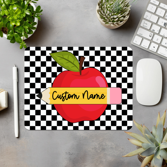 Checkered Apple Personalized Mouse Pad