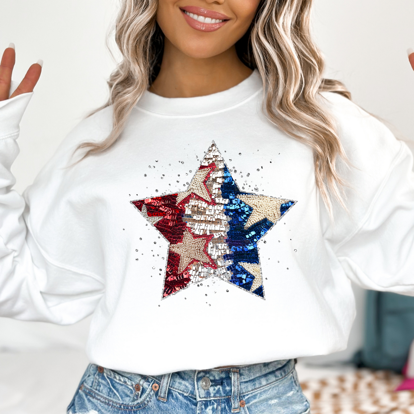 Faux Sequin Star (American Flag Colors) Full Color DTF Transfer