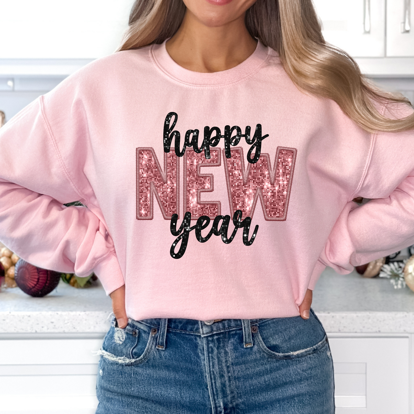 Happy New Year (Faux Sequin/Glitter) Full Color DTF Transfer