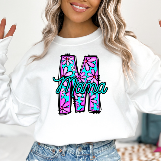 Mama Neon Floral Letter (CUSTOMIZABLE) Full Color DTF Transfer