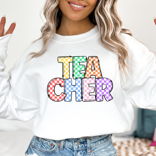 Teacher (Stacked Checkered) Full Color DTF Transfer