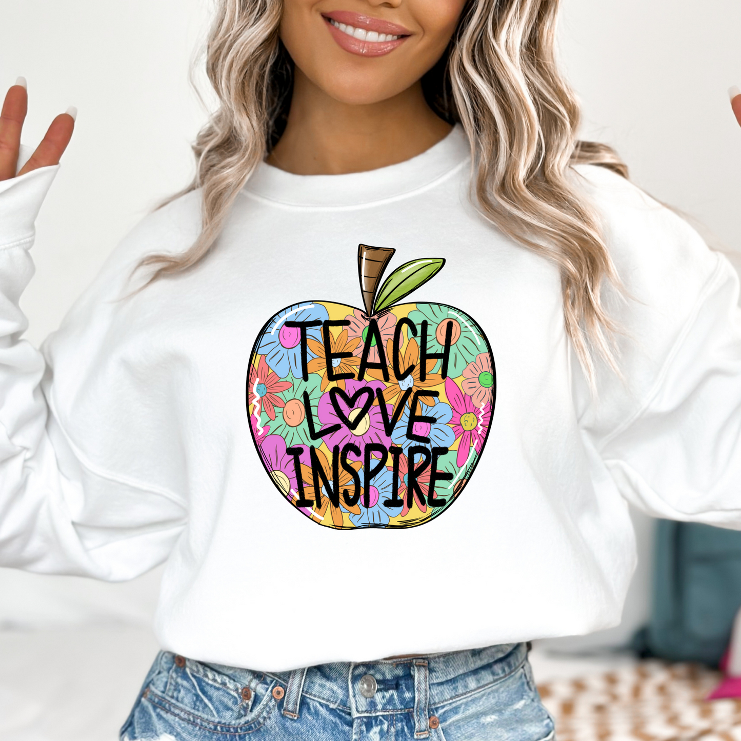 Teach Love Inspire (Floral Apple) Full Color DTF Transfer