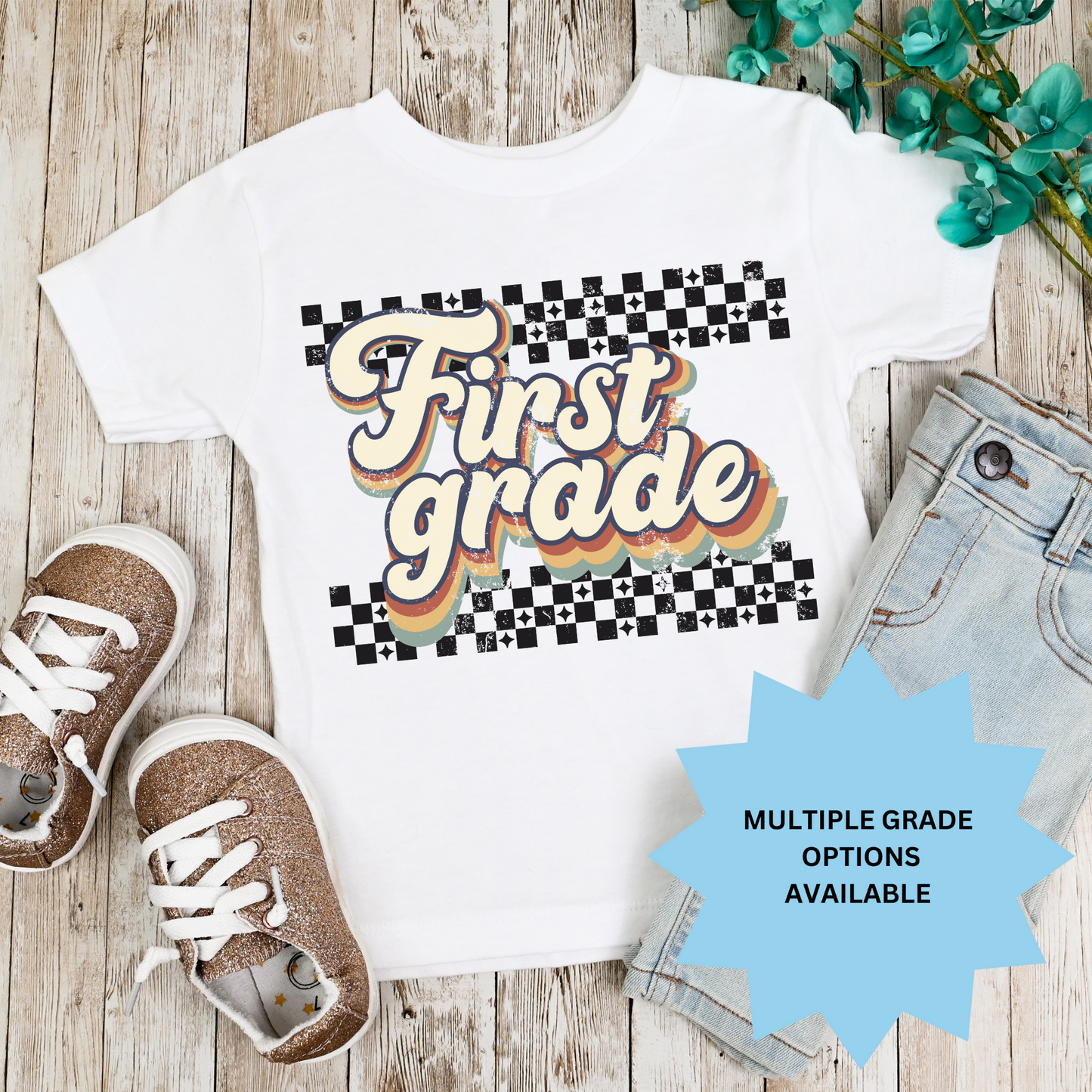 Retro Style Grade (MULTI GRADE OPTIONS) Checkered Back To School Full Color DTF Transfers