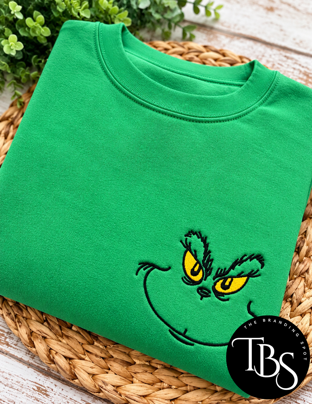 Grinch Face Embroidered Pocket Crewneck Sweatshirt