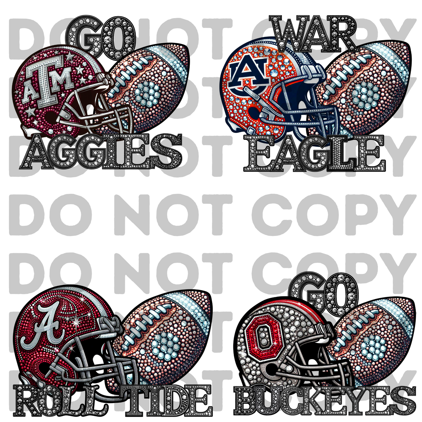 GO Team Football (College Teams) Faux Rhinestone Helmet Full Color DTF Transfer