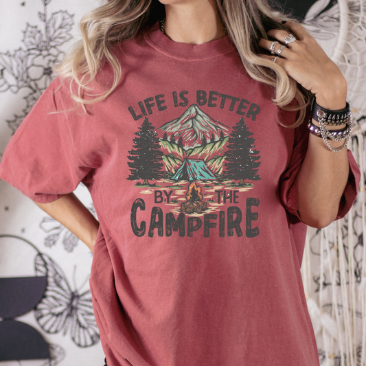 Life If Better By The Campfire (Mountains & Tent) Full Color DTF Transfer