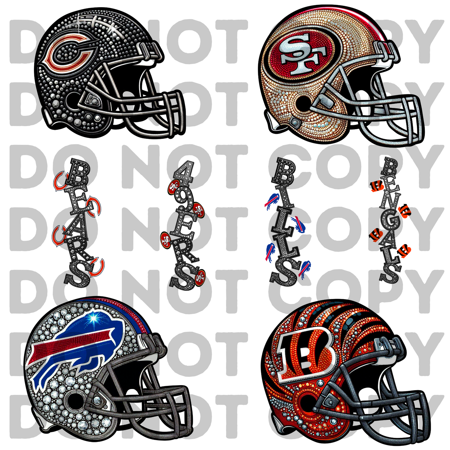 Helmet Sports Team(ALL TEAMS) Faux Rhinestone Helmet Full Color DTF Transfer