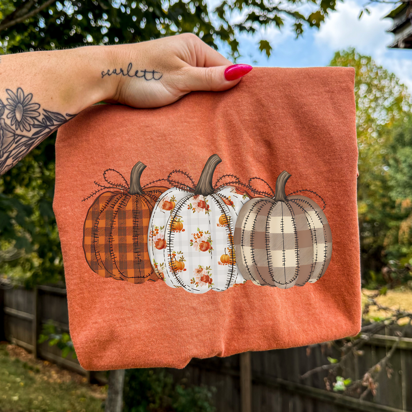 Faux Quilt Pumkins Full Color DTF Transfer