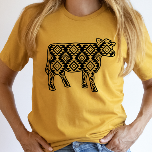 Aztec Pattern Cow Full Color DTF Transfer