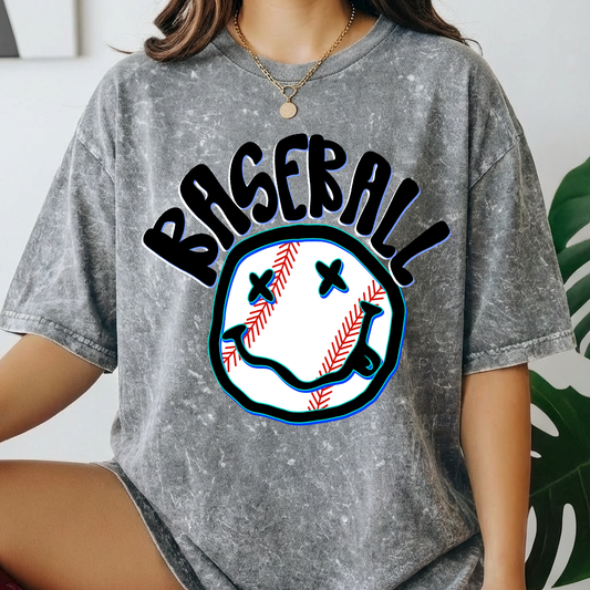 Retro Baseball Smiley Full Color DTF Transfer