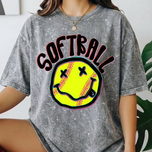 Retro Softball Smiley Full Color DTF Transfer