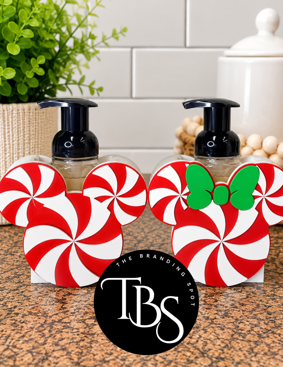 Candy Cane Mouse Head (Bow/No Bow) Interchangeable Soap Holder (Multi Soap Bottle Options)