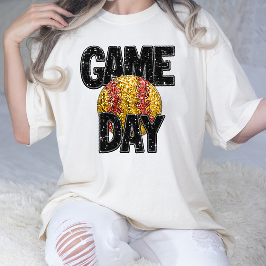 Game Day Softball (Faux Embroidery w/Sequins) Full Color DTF Transfer