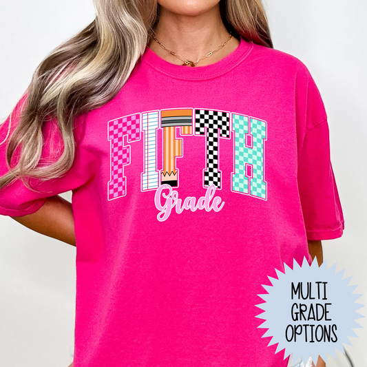 Grade Checkered/Paper/Pencil (MULTI GRADE OPTIONS) Full Color DTF Transfer