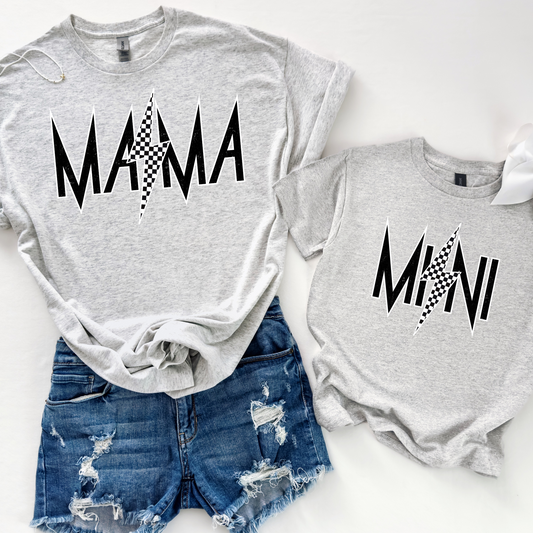 Checkered Lightning Bolt Mama (Mini Option) Full Color DTF Transfer