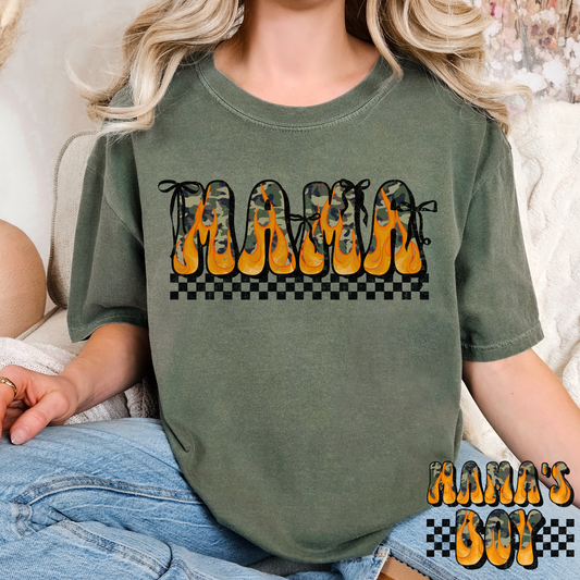 Flame Checkered Camo Mama (Mama's Boy Option) Full Color DTF Transfer
