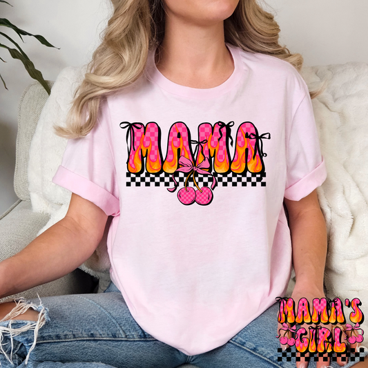 Flame Checkered Cherry Mama (Mama's Girl Option) Full Color DTF Transfer