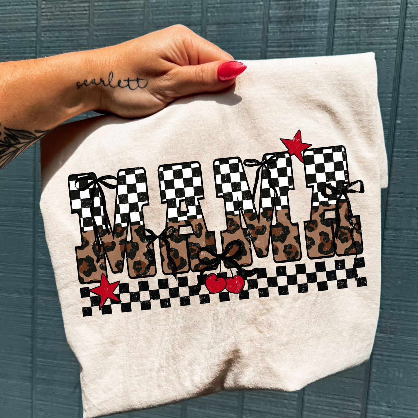 Checkered Leopard Print Mama Full Color DTF Transfer