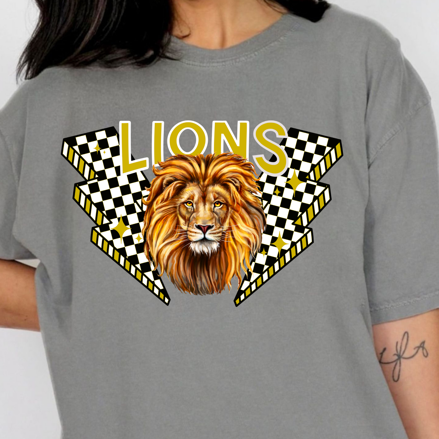 Lions (Checkered Lightening Bolts) Full Color DTF Transfer