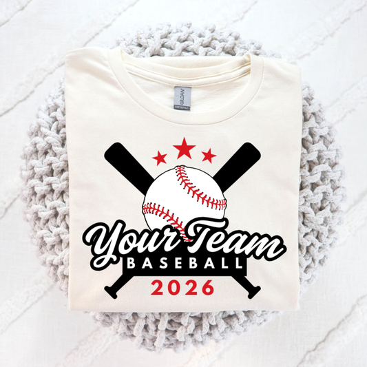Custom Team Baseball (EDITABLE) Team Name and Year Full Color DTF Transfer
