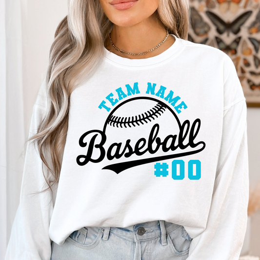 Baseball Swoosh (EDITABLE) Team Name and Number Full Color DTF Transfer