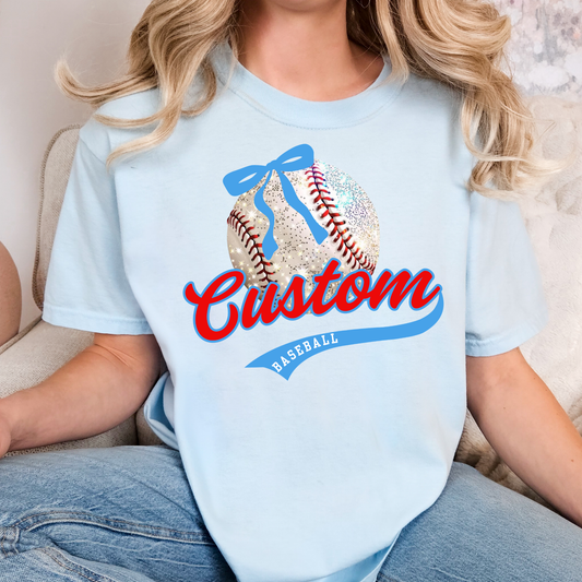 Custom Swoosh Faux Glitter Baseball (EDITABLE) Full Color DTF Transfer