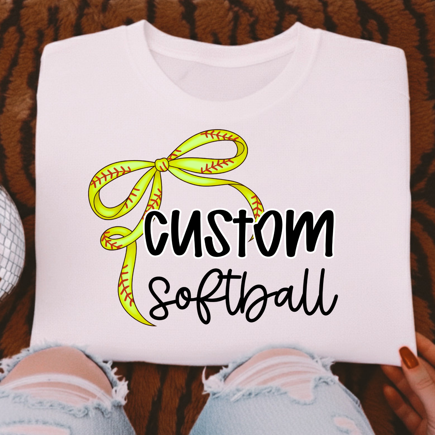 Custom Team Name Softball Bow (EDITABLE) Full Color DTF Transfer