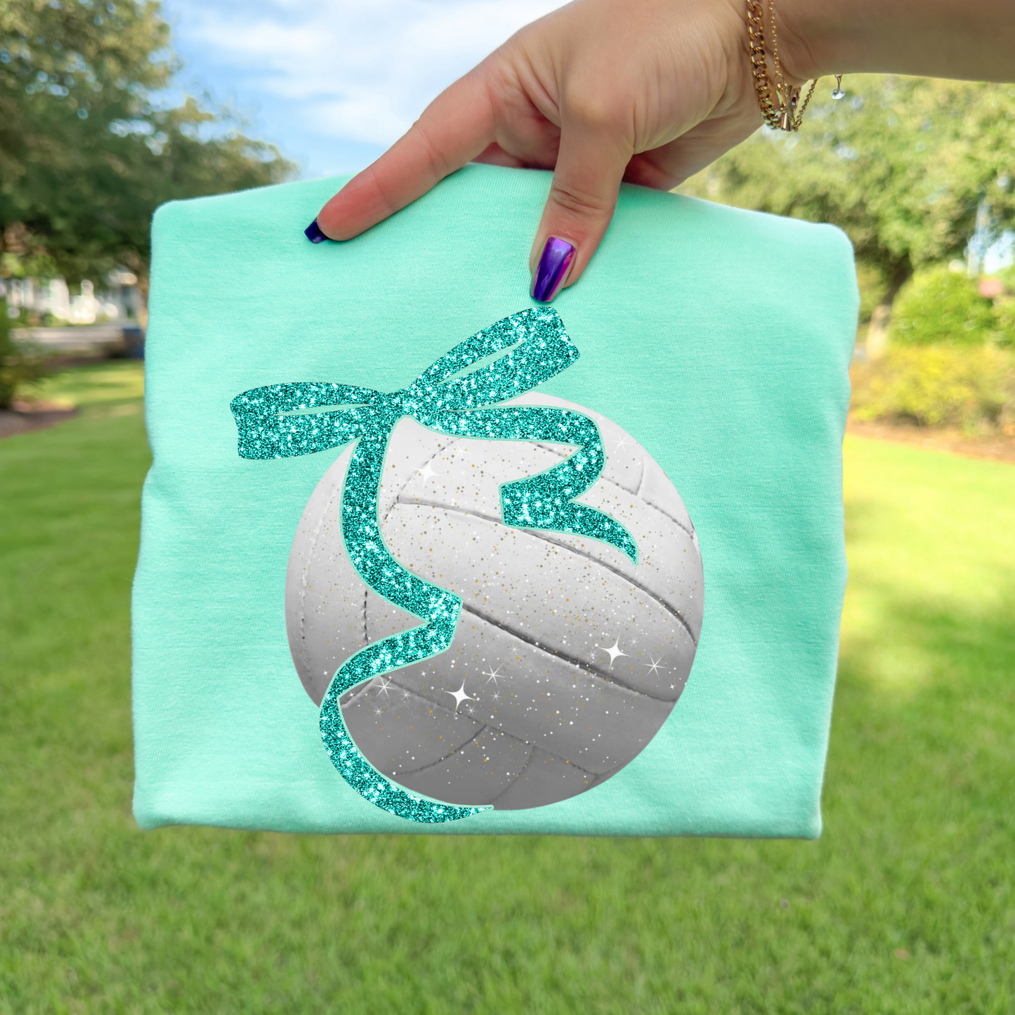 Volleyball Bow (Faux Glitter) Full Color DTF Transfer