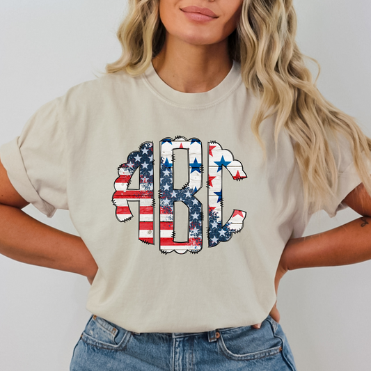 American Flag Glitter Personalized Monogram Full Color DTF Transfer