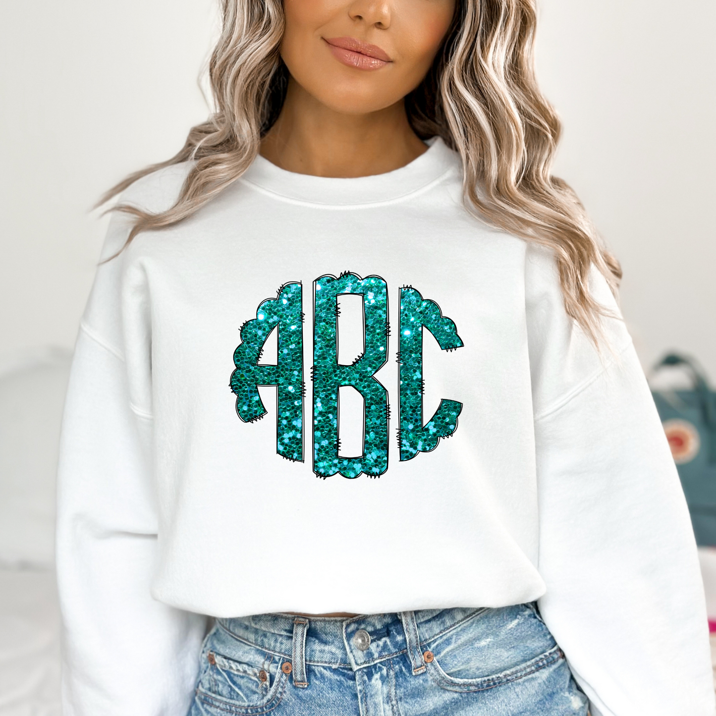 Teal Faux Glitter Personalized Monogram Full Color DTF Transfer