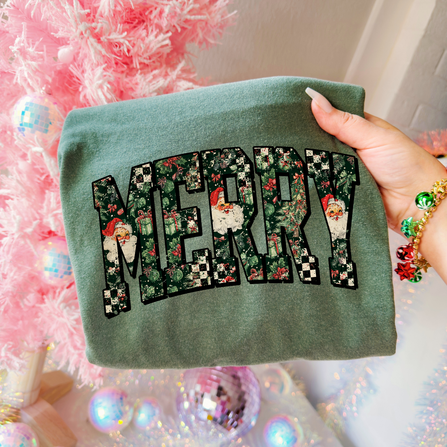 Merry Checkered/Santa Full Color DTF Transfer