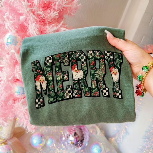 Merry Checkered/Santa Full Color DTF Transfer