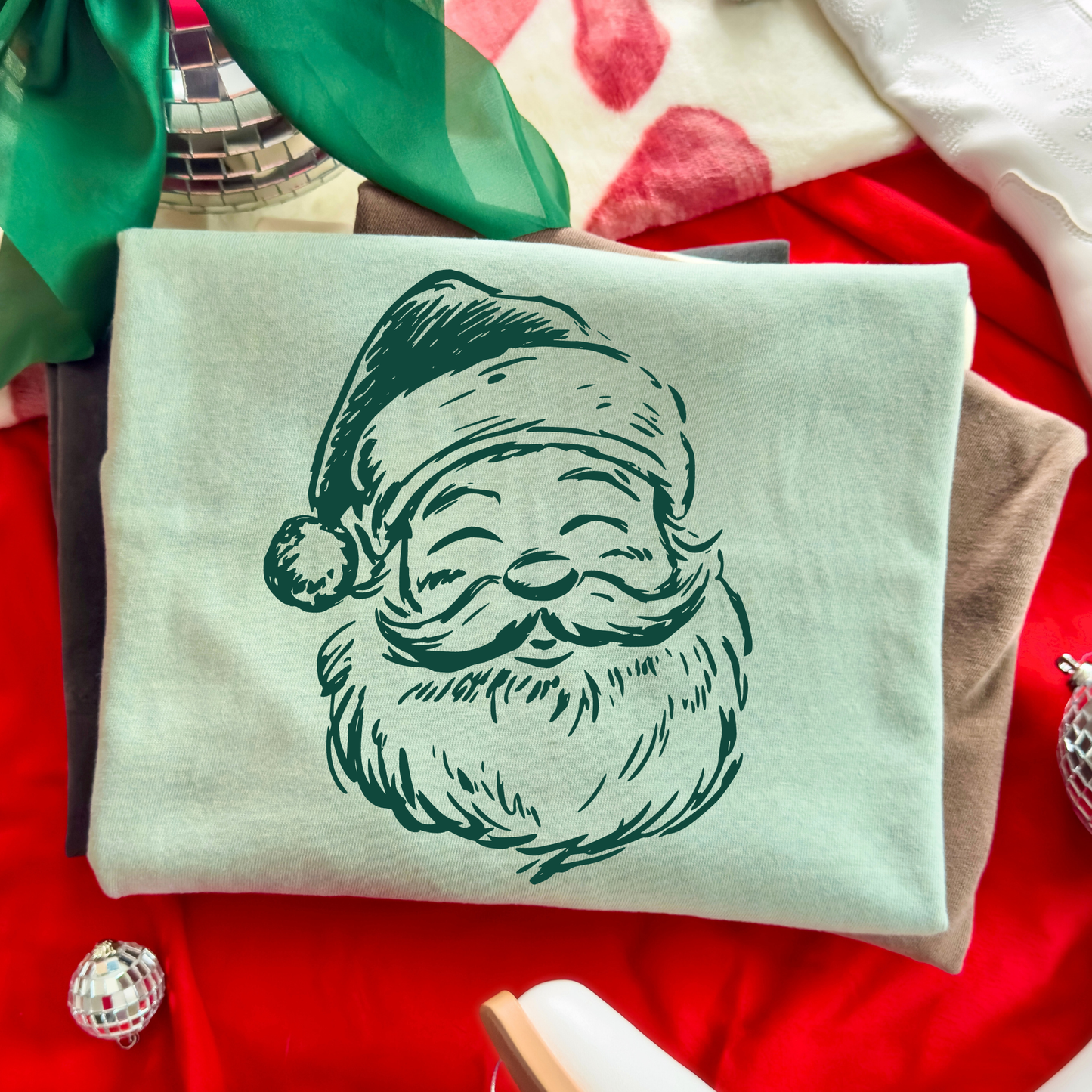 Green Sketch Santa Full Color DTF Transfer