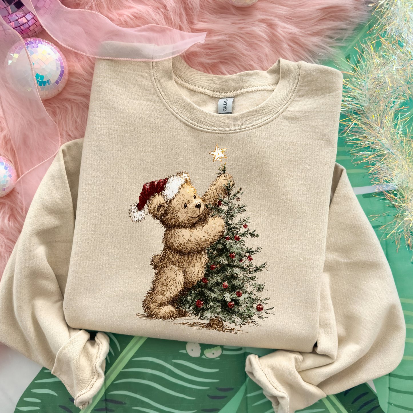 Teddy Bear Decorating Tree Full Color DTF Transfer