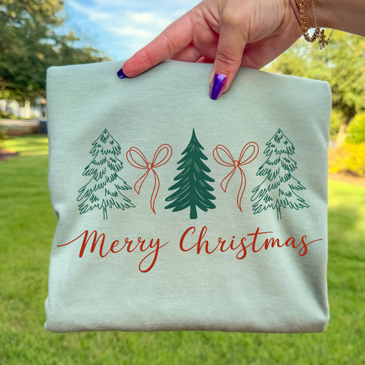 Merry Christmas (Trees/Bows) Full Color DTF Transfer