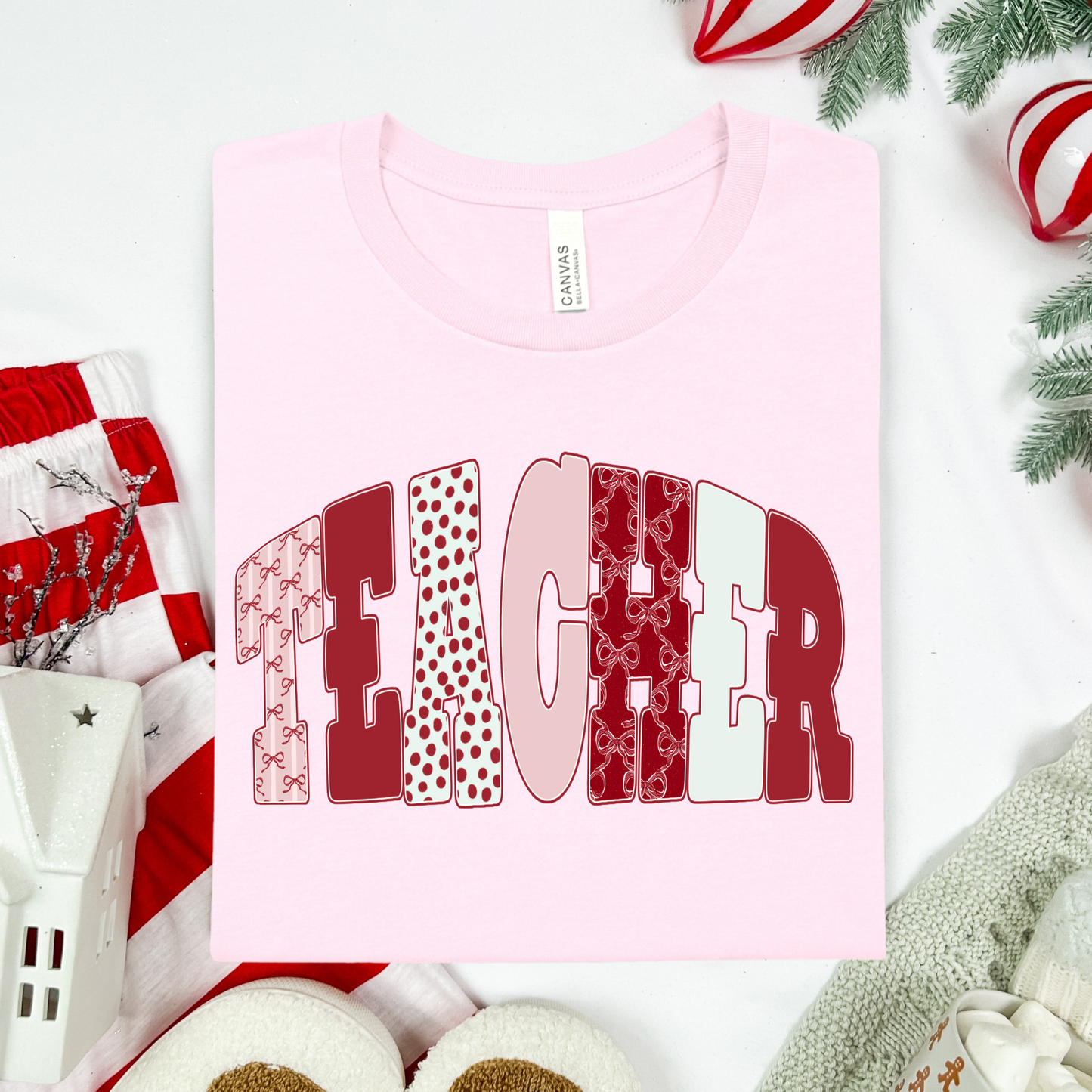 Teacher Pink/Red (Bows) Full Color DTF Transfer