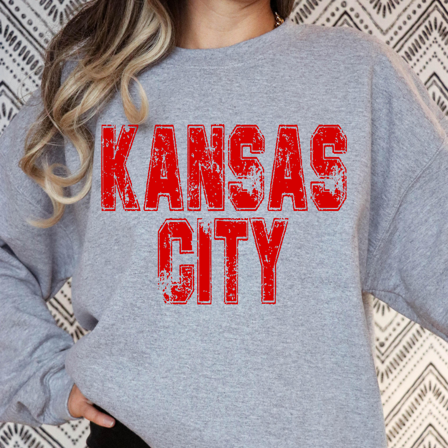 Kansas City (Red Distressed Text) Football Full Color DTF Transfer