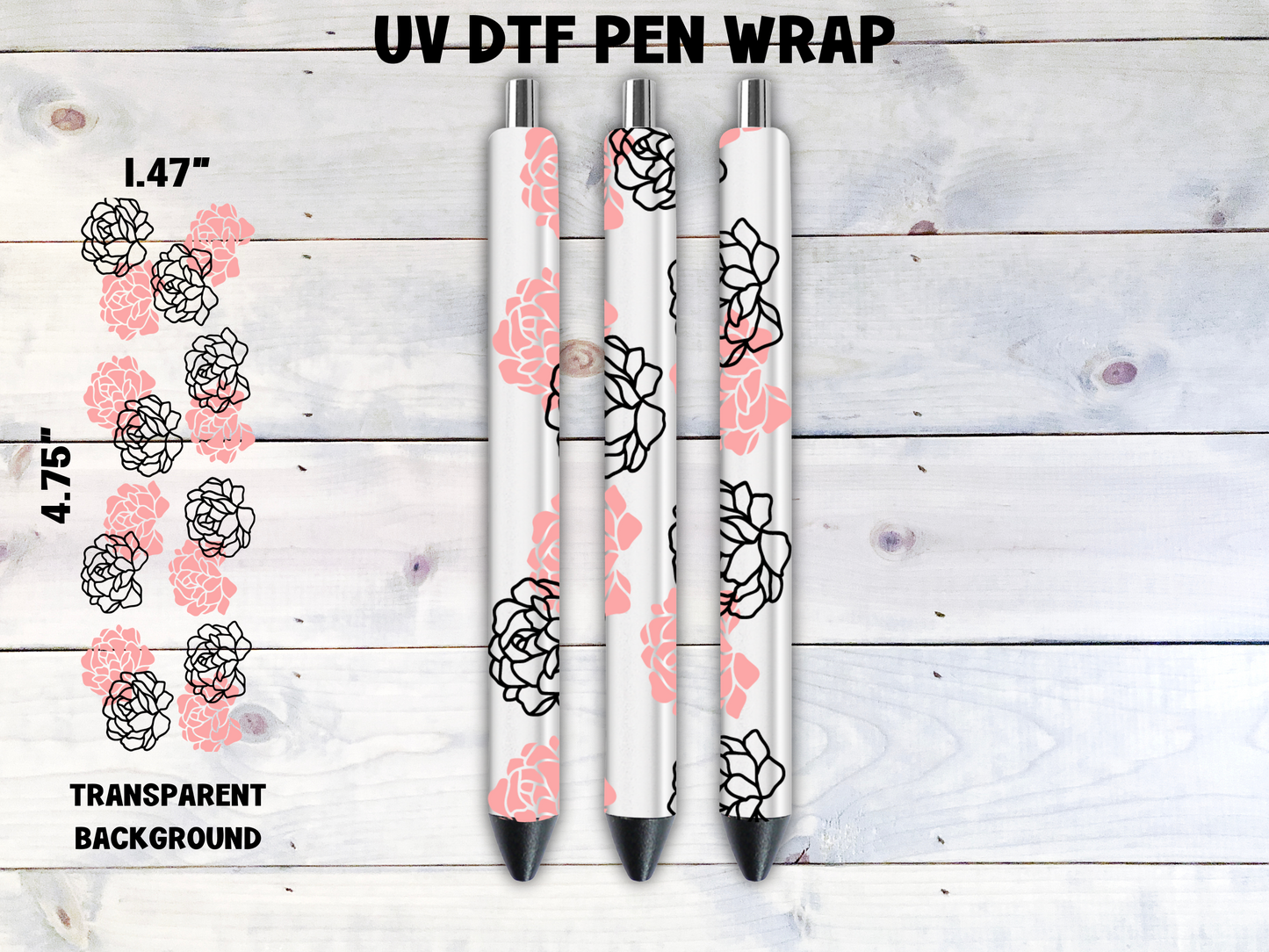 Flowers and Outline UV DTF Pen Wrap Transfer