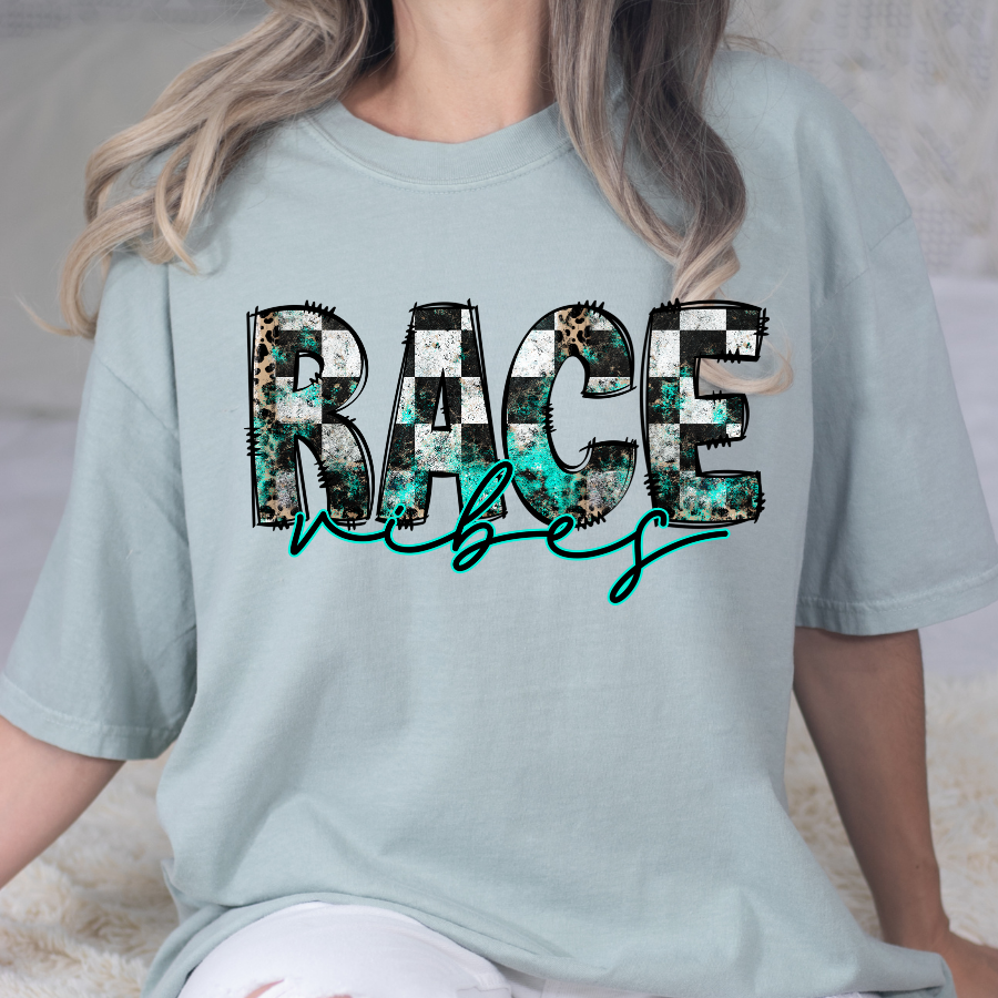 Race Vibes Teal/Checkered/Leopard Full Color DTF Transfer