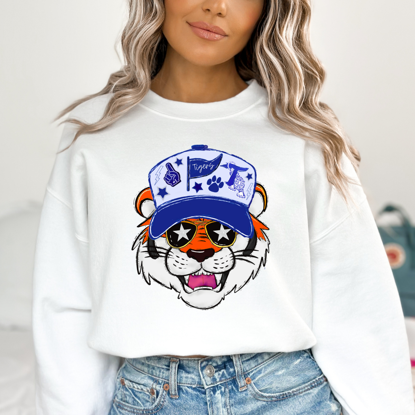 Tiger Face w/Blue and White Hat Full Color DTF Transfer