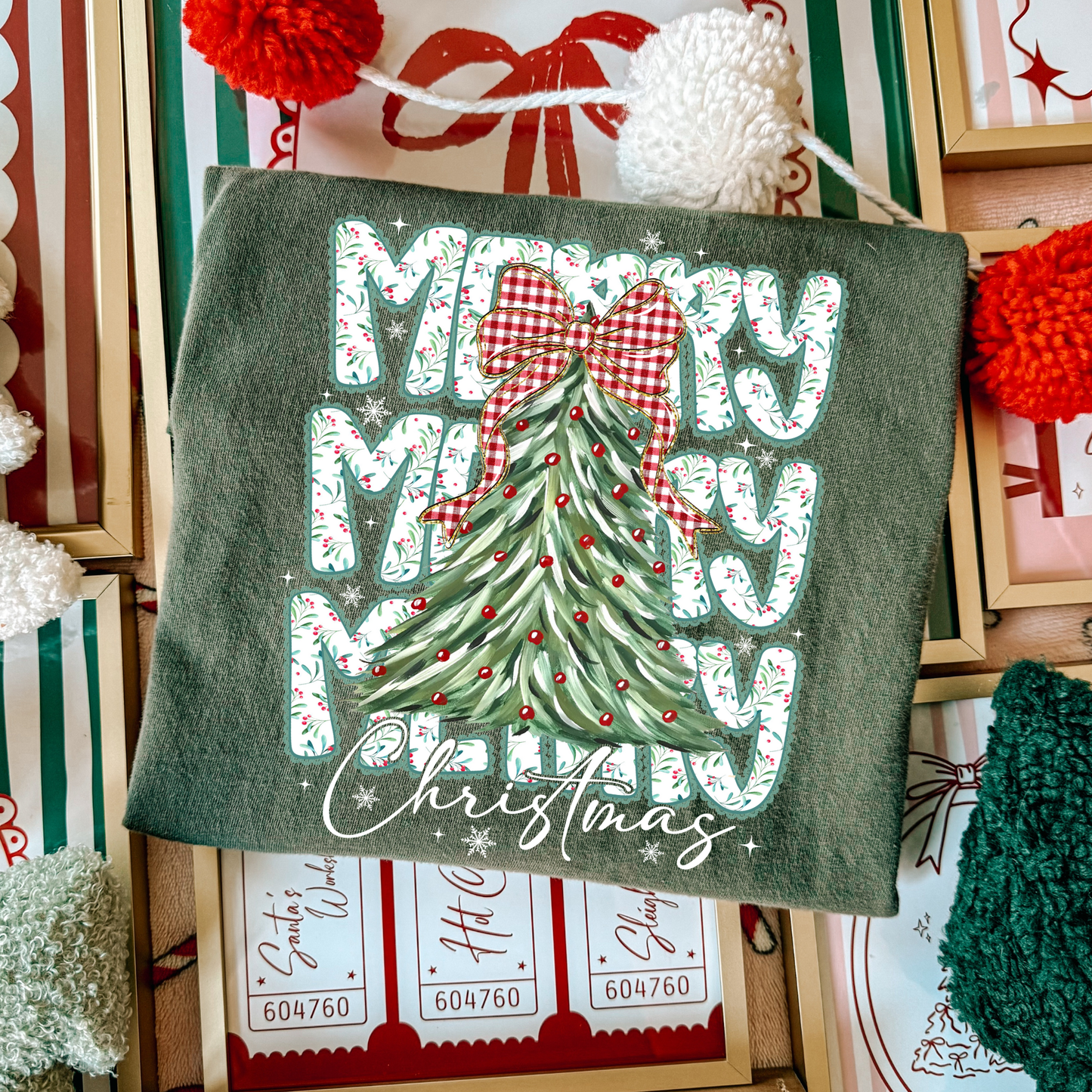Merry (Repeat) Christmas w/Tree Full Color DTF Transfer