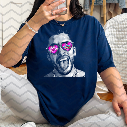 Halftone Bad Bunny LIX Glasses (Bunny Bowl) Full Color DTF Transfer