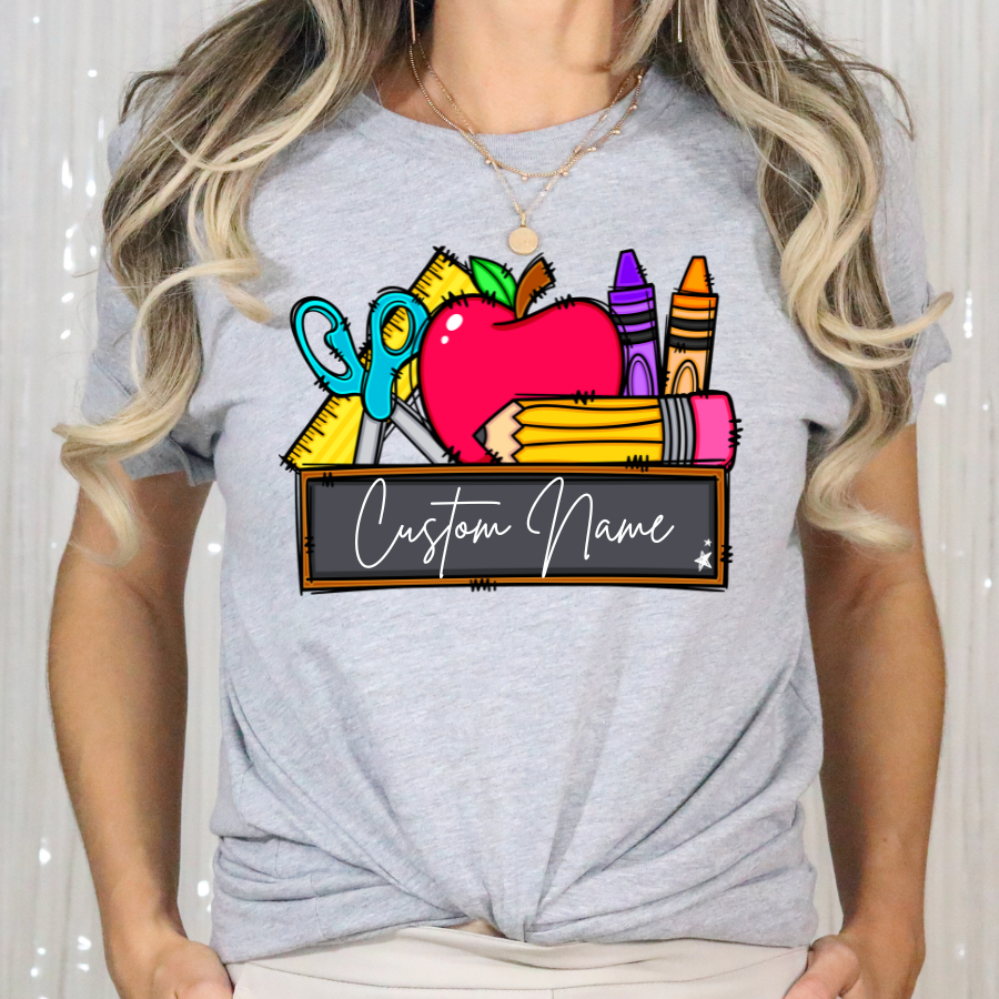 Personalized Chalk Board (with Scissors and Apple) Full Color DTF Transfers