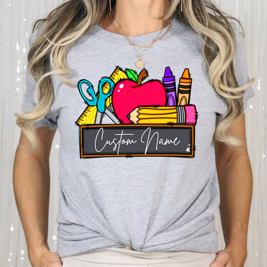 Personalized Chalk Board (with Scissors and Apple) Full Color DTF Transfers