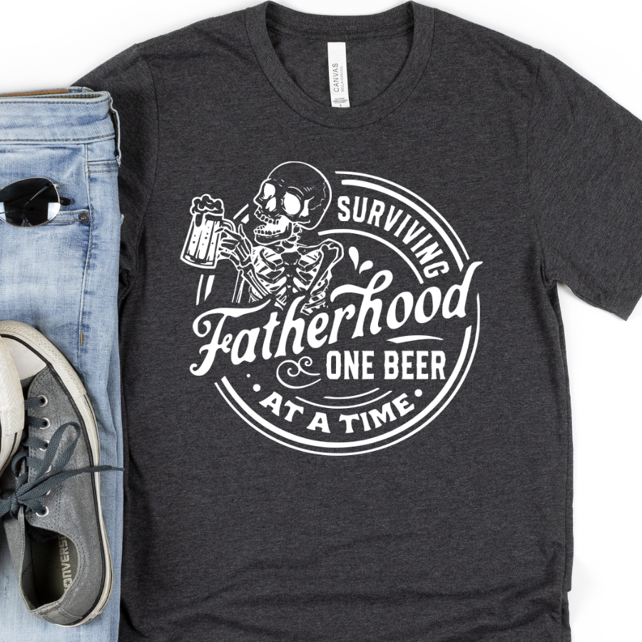 Surviving Fatherhood One Beer At A Time (Skull Holding Beer) Full Color DTF Transfer