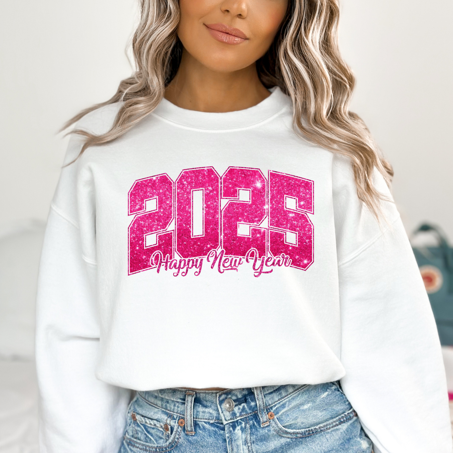 Pink (Faux Glitter) 2025 Happy New Year Full Color DTF Transfer