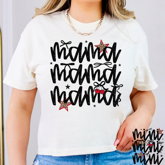 Mama Stacked w/Cherry/Stars (Mini Option) Full Color DTF Transfer