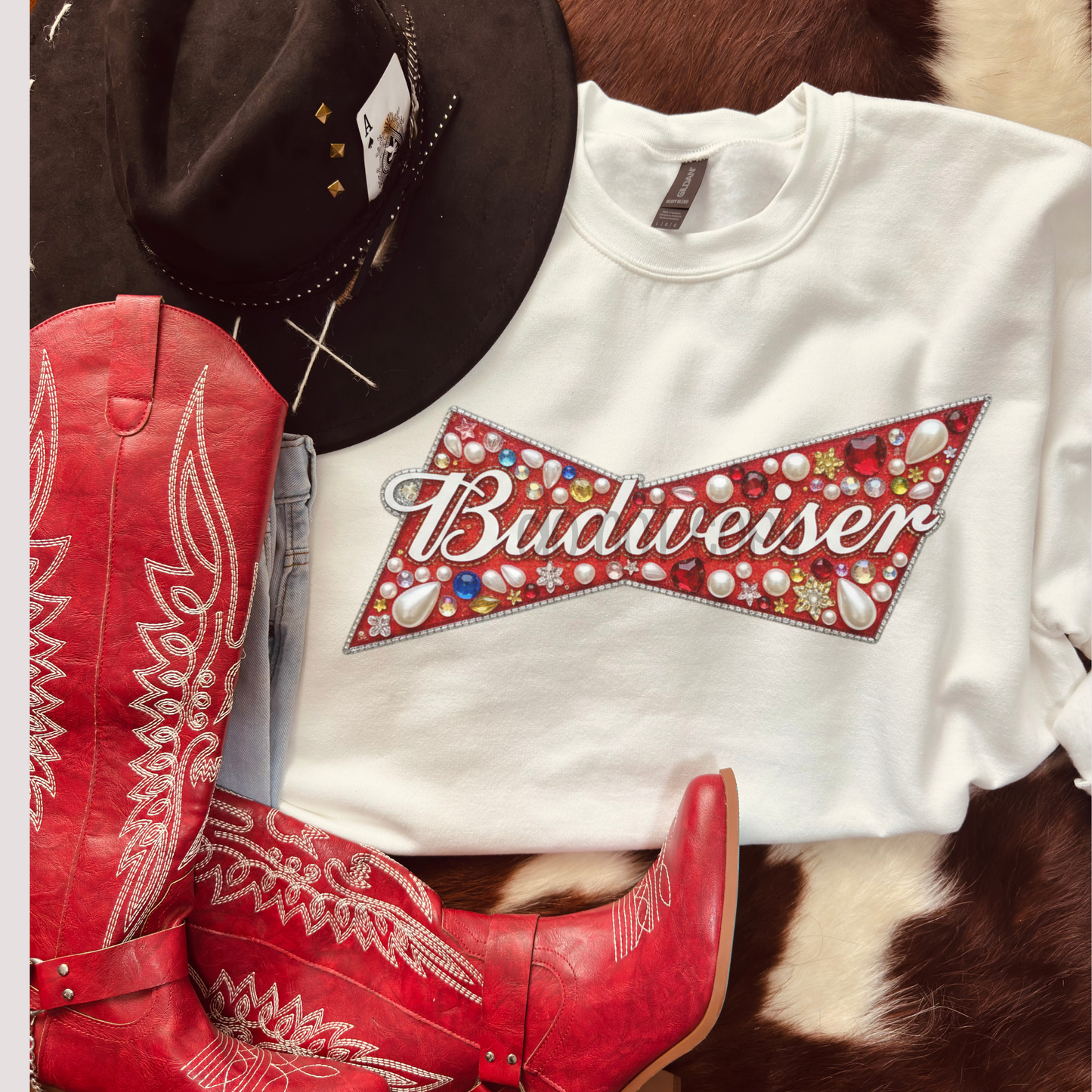 Budweiser Rhinestone Bling Sublimation Transfer