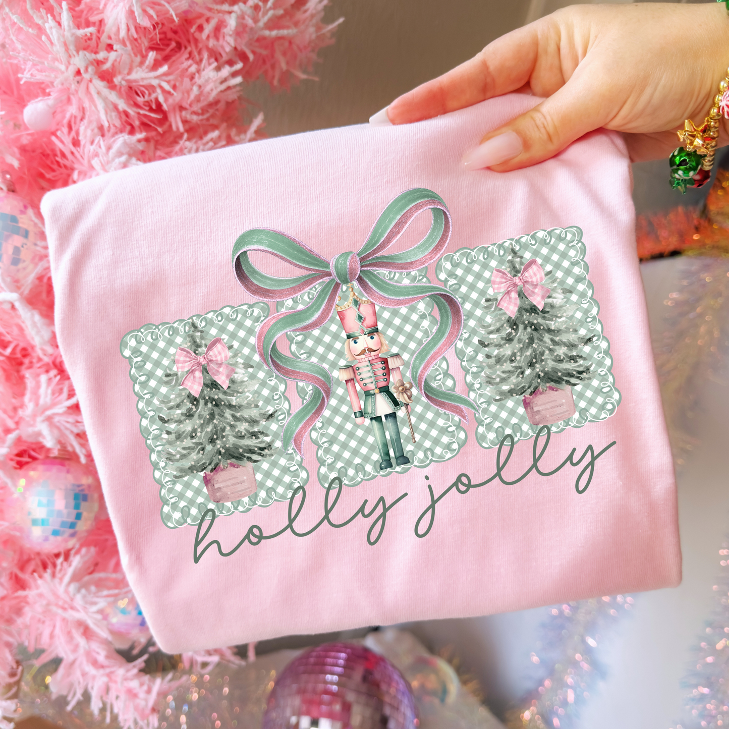 Holly Jolly Nutcracker (Sage/Pink) Full Color DTF Transfer