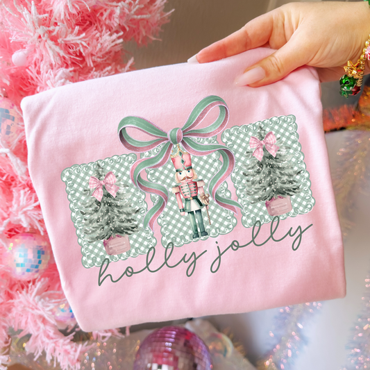 Holly Jolly Nutcracker (Sage/Pink) Full Color DTF Transfer